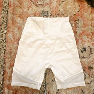Aerie White Biker Shorts with Sheer Pockets